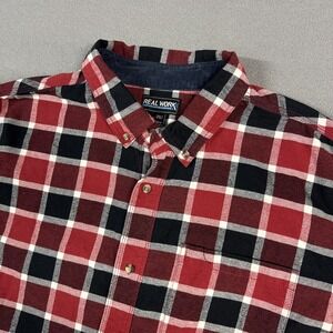 Real Work Shirt Mens 2XLT Red Plaid Check Flannel Long Sleeve Button Down Cotton